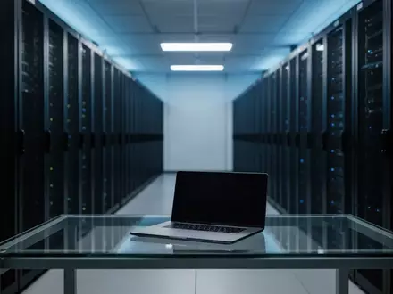 Moderne Serverräume und ein leerer, minimalistischer Arbeitsplatz als Symbol für technologische KI-Integration. - Foto: über boerse-global.de