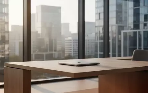Ein moderner, minimalistischer Büroarbeitsplatz mit einem geschlossenen Laptop und einfallendem Tageslicht. - Foto: über boerse-global.de