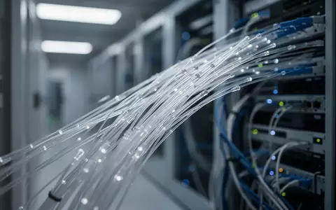 Nahaufnahme von gebündelten Glasfaserkabeln in einem modernen Rechenzentrum als Symbol für den digitalen Infrastrukturausbau. - Foto: über boerse-global.de