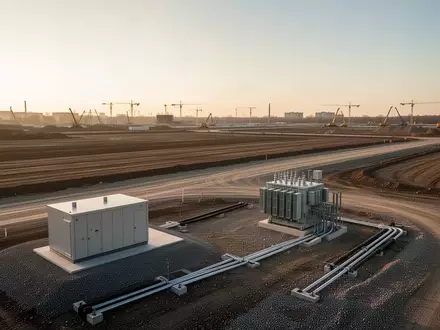 Weite, ungenutzte Industriefläche mit Baugrund und technischer Infrastruktur bei Sonnenuntergang in Magdeburg. - Foto: über boerse-global.de