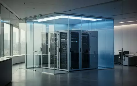 Modernes, minimalistisches Bankbüro mit einem Serverraum im Hintergrund und kühler, professioneller Beleuchtung. - Foto: über boerse-global.de