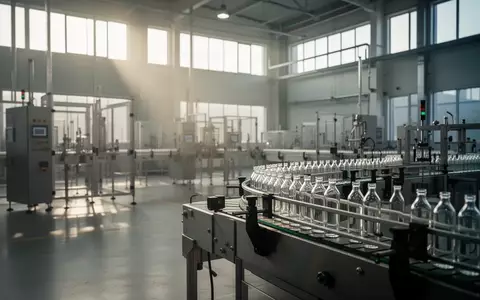 Moderne Produktionshalle eines Glasverpackungsherstellers mit leeren Förderbändern und Glasfläschchen in einer Industrieanlage. - Foto: über boerse-global.de