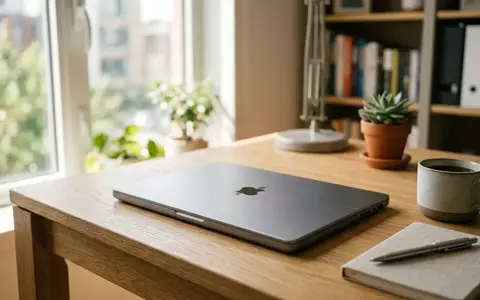 Ein moderner Laptop mit Aluminiumgehäuse auf einem minimalistischen Schreibtisch in einem hellen Büro. - Foto: über boerse-global.de