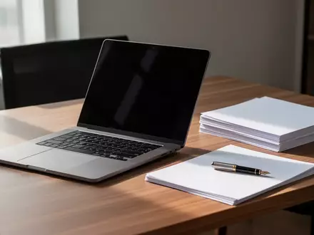 Ein aufgeräumter Schreibtisch mit einem Laptop und Dokumenten in natürlichem Tageslicht. - Foto: über boerse-global.de
