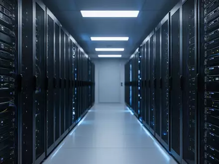 Moderne Serverräume mit blauer Beleuchtung als Symbol für IT-Sicherheit und Cloud-Infrastruktur. - Foto: über boerse-global.de