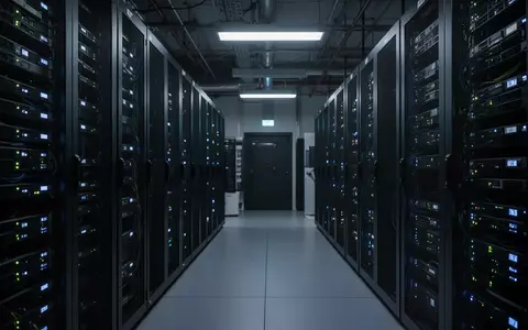 Dunkler Serverraum mit blinkenden Kontrollleuchten in einem modernen Verwaltungsgebäude nach einem Cyberangriff. - Foto: über boerse-global.de