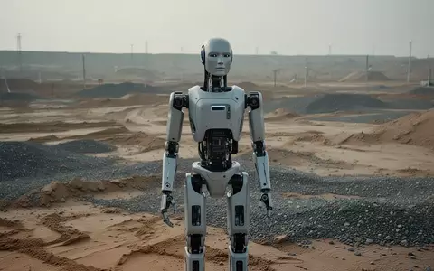Ein humanoider Roboter in einem Testgelände mit Sand und Kies zur Erprobung neuer KI-Steuerungsmodelle. - Foto: über boerse-global.de