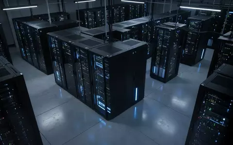 Ein modernes Serverzentrum mit schwarzen Server-Racks und blauer Beleuchtung in einer ruhigen, industriellen Umgebung. - Foto: über boerse-global.de