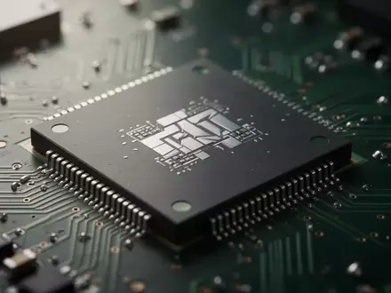 Ein hochmoderner Mikrochip auf einer grünen Leiterplatte in einer industriellen Fertigungsumgebung. - Foto: über boerse-global.de