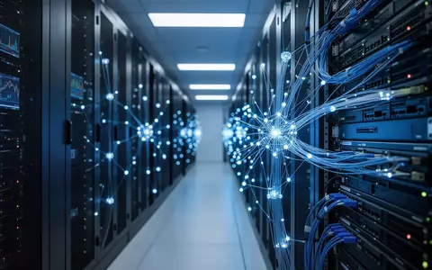 Modernes Server-Rechenzentrum mit blauer Beleuchtung als Symbol für digitale Zahlungsüberwachung und Betrugsprävention. - Foto: über boerse-global.de