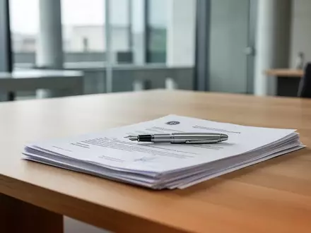 Ein moderner Schreibtisch in einem Behördenbüro mit offiziellen Dokumenten und einem Füllfederhalter. - Foto: über boerse-global.de