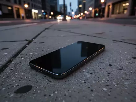 Ein modernes Smartphone liegt auf einem Gehweg in einer städtischen Umgebung bei Dämmerung. - Foto: über boerse-global.de