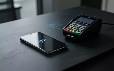 Ein modernes Smartphone liegt neben einem kontaktlosen Zahlungsterminal auf einer dunklen Oberfläche. - Foto: über boerse-global.de