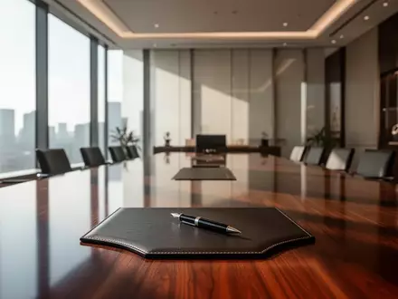 Ein minimalistisch gestalteter, eleganter Konferenzraum in einem Luxus-Schmuckunternehmen mit einem leeren Schreibtisch. - Foto: über boerse-global.de