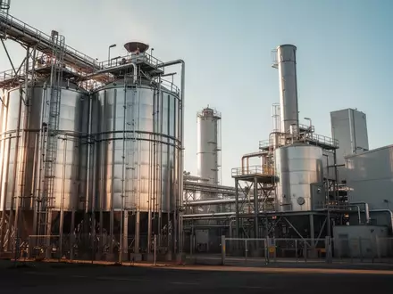 Industrieanlage mit großen Metallsilos und Fabrikgebäuden unter freiem Himmel. - Foto: über boerse-global.de