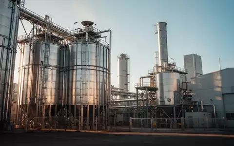 Industrieanlage mit großen Metallsilos und Fabrikgebäuden unter freiem Himmel. - Foto: über boerse-global.de