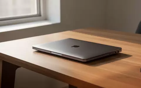 Ein moderner, minimalistischer Arbeitsplatz mit einem geschlossenen Laptop auf einem Holztisch bei natürlichem Licht. - Foto: über boerse-global.de