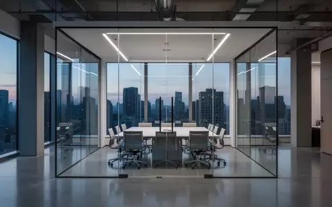 Modernes, leeres Bürogebäude mit Glasfronten in der Dämmerung als Symbol für Informationssicherheit und Standards. - Foto: über boerse-global.de