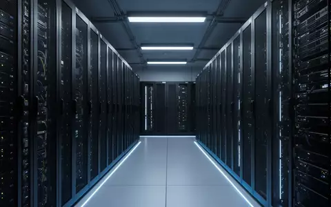 Moderne Serverräume in einem Rechenzentrum mit bläulicher Beleuchtung zur Darstellung von Netzwerksicherheit. - Foto: über boerse-global.de