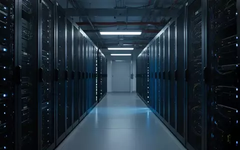 Modernes Serverraum-Rechenzentrum mit dunklen Serverschränken und blauer Beleuchtung. - Foto: über boerse-global.de