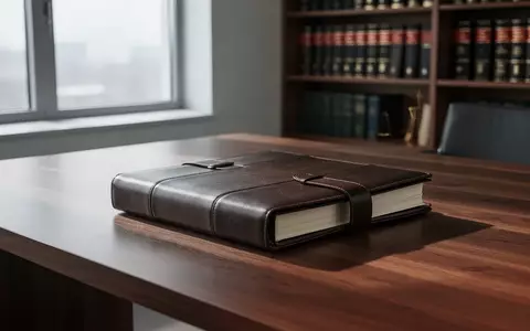 Ein geschlossener, ledergebundener Rechtsakt liegt auf einem modernen Schreibtisch in einem hellen Büro. - Foto: über boerse-global.de