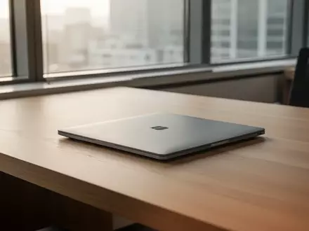Ein moderner, aufgeräumter Arbeitsplatz mit einem geschlossenen Laptop auf einem Schreibtisch bei natürlichem Licht. - Foto: über boerse-global.de