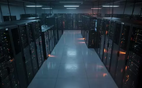 Dunkler Serverraum mit modernen Server-Racks in einer kühlen, professionellen Büroumgebung. - Foto: über boerse-global.de