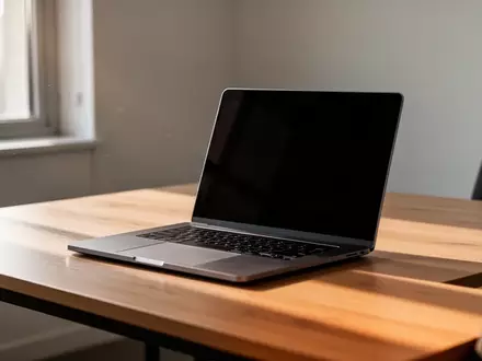 Ein moderner, minimalistischer Arbeitsplatz mit einem Laptop auf einem Schreibtisch bei natürlichem Tageslicht. - Foto: über boerse-global.de
