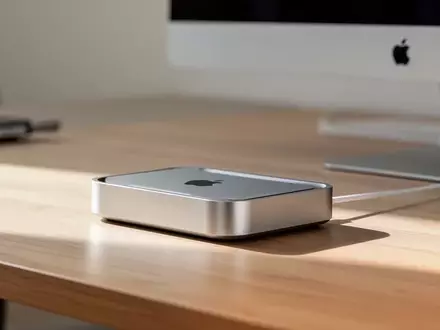 Eine metallische Dockingstation für Mac-Rechner auf einem Schreibtisch mit verschiedenen Anschlussmöglichkeiten. - Foto: über boerse-global.de