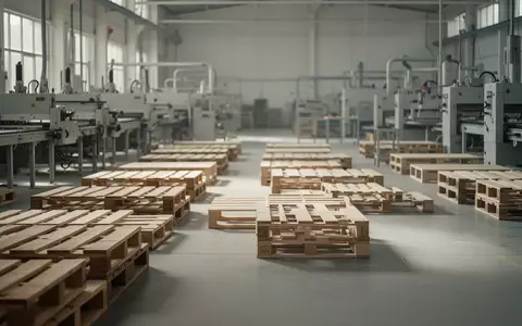 Leere Produktionshalle einer Möbelmanufaktur mit Holzpaletten und Maschinen in gedämpftem Tageslicht. - Foto: über boerse-global.de