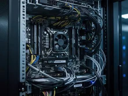 Ein hochmoderner Server-Rack in einem Rechenzentrum mit detaillierter Hardware-Architektur und komplexer Verkabelung. - Foto: über boerse-global.de