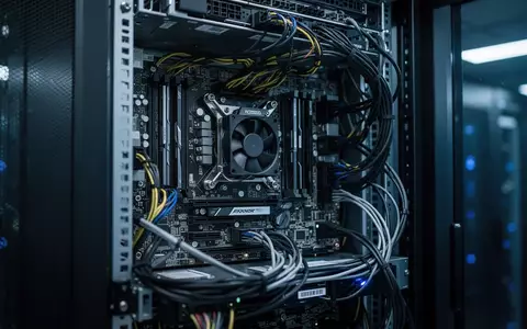Ein hochmoderner Server-Rack in einem Rechenzentrum mit detaillierter Hardware-Architektur und komplexer Verkabelung. - Foto: über boerse-global.de