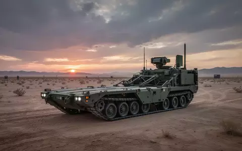 Eine autonome, modulare Militärplattform steht in einer weitläufigen Wüstenlandschaft bei Sonnenuntergang. - Foto: über boerse-global.de
