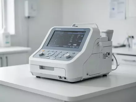 Medizinisches Diagnosegerät auf einer sterilen, weißen Oberfläche in einer hellen, klinischen Umgebung. - Foto: über boerse-global.de