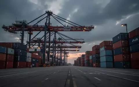 Moderne Hafenanlage mit Containerbrücken und gestapelten Containern bei Dämmerung. - Foto: über boerse-global.de