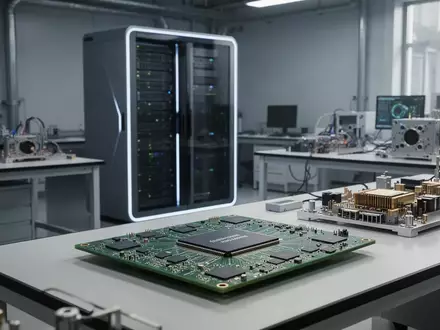 Moderne Halbleiter-Hardware und Server-Technik in einem industriellen Labor für Automobil-KI-Entwicklung. - Foto: über boerse-global.de
