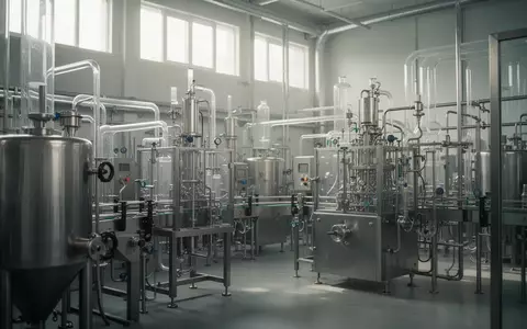 Moderne, sterile pharmazeutische Produktionsanlage mit Edelstahlanlagen in einer Industriehalle. - Foto: über boerse-global.de