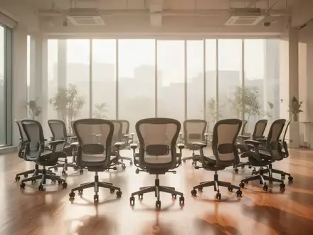 Ein heller, moderner Tanzsaal mit leeren Stühlen in einer Halbkreis-Anordnung vor großen Fenstern. - Foto: über boerse-global.de