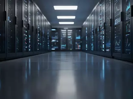 Moderne Serverinfrastruktur in einem dunklen, blau beleuchteten Raum als Symbol für KI-gestützte Finanzsysteme. - Foto: über boerse-global.de