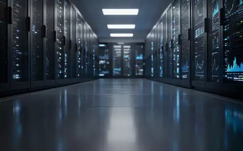 Moderne Serverinfrastruktur in einem dunklen, blau beleuchteten Raum als Symbol für KI-gestützte Finanzsysteme. - Foto: über boerse-global.de