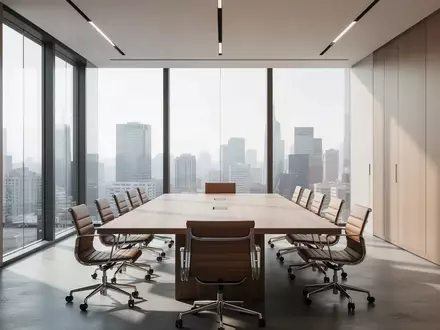 Moderner, leerer Konferenzraum in einem Bürogebäude mit natürlichem Lichteinfall. - Foto: über boerse-global.de