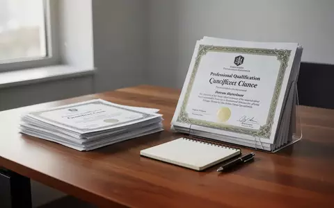 Ein Schreibtisch mit Zertifikaten und einem Notizbuch in einem modernen Büro bei natürlichem Licht. - Foto: über boerse-global.de
