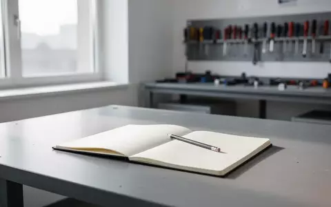 Ein leerer Arbeitsplatz in einer Berufsschule mit einem offenen Notizbuch und einem Stift in natürlichem Tageslicht. - Foto: über boerse-global.de