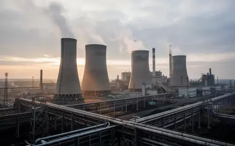 Ein großes Kohlekraftwerk mit Kühltürmen in der Morgendämmerung bei bewölktem Himmel. - Foto: über boerse-global.de