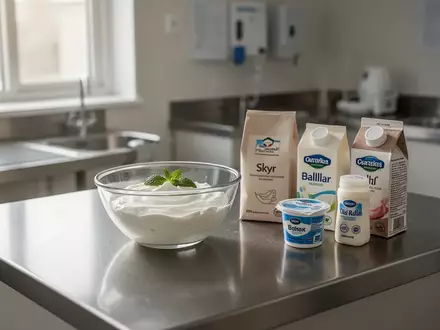 Eine saubere, moderne Edelstahl-Großküche in einer Pflegeeinrichtung mit frischen Milchprodukten auf der Arbeitsfläche. - Foto: über boerse-global.de