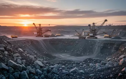 Ein offener Uran-Tagebau in einer weitläufigen Felslandschaft bei Sonnenuntergang. - Foto: über boerse-global.de