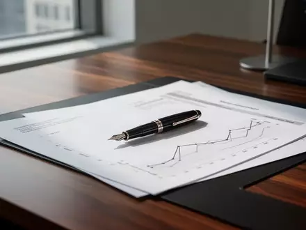 Ein moderner Schreibtisch mit einem hochwertigen Füllfederhalter auf einem leeren Analysedokument in einer professionellen Büroumgebung. - Foto: über boerse-global.de