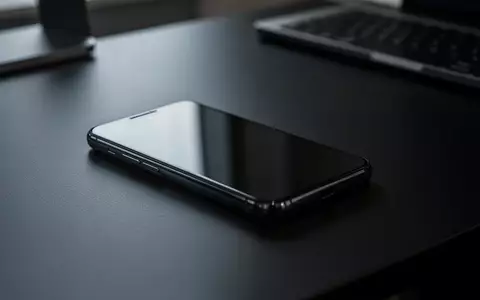 Ein ausgeschaltetes Smartphone auf einem dunklen Schreibtisch in einer minimalistischen Büroumgebung. - Foto: über boerse-global.de