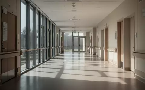 Ein leerer, modern gestalteter Flur in einer Pflegeeinrichtung mit großen Fenstern und einfallendem Tageslicht. - Foto: über boerse-global.de