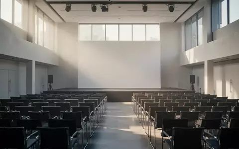 Leerer, modern gestalteter Konferenzraum mit ordentlich aufgestellten Stuhlreihen und natürlichem Lichteinfall. - Foto: über boerse-global.de